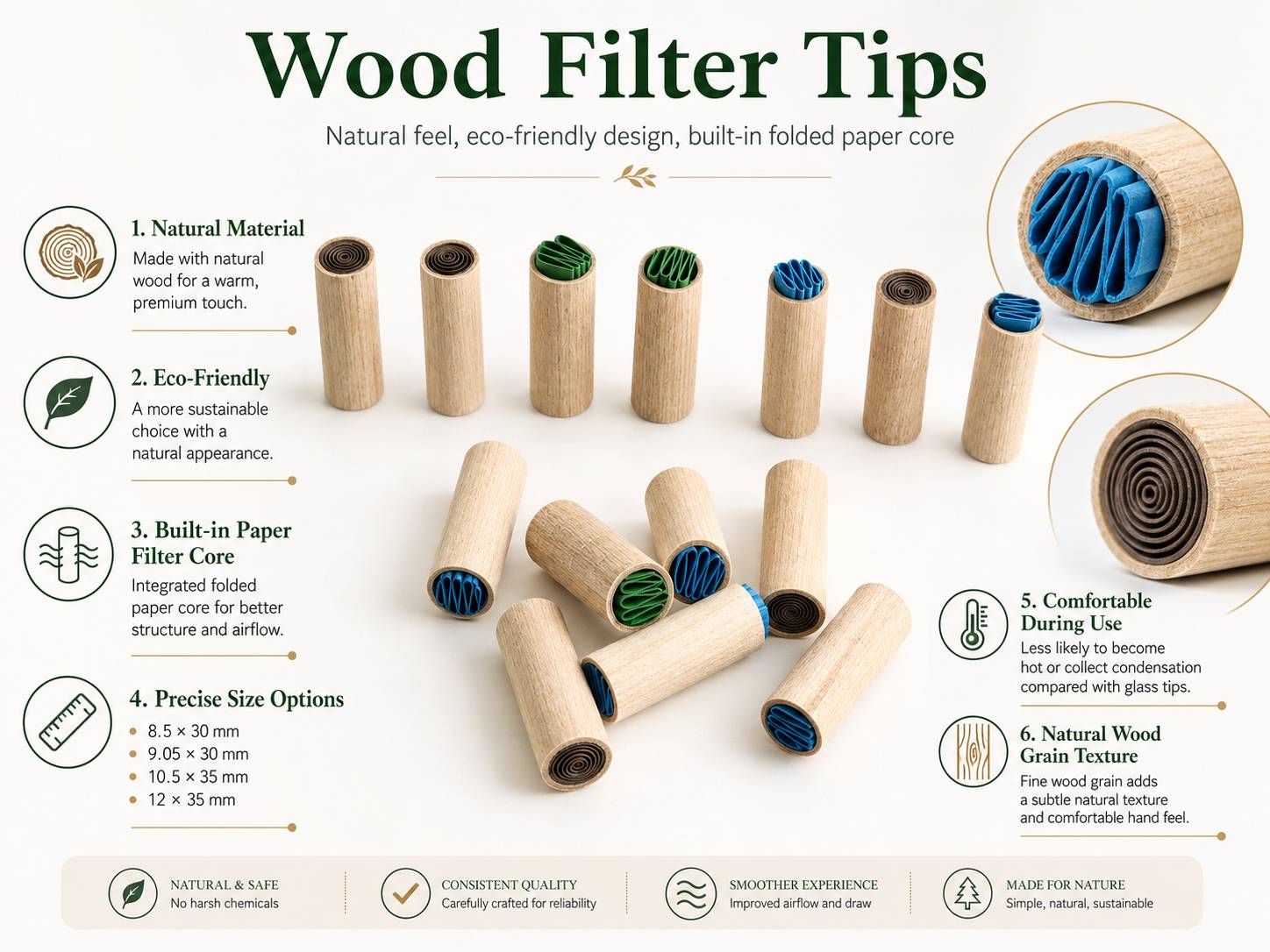 premium wooden tip pre-rolled cones